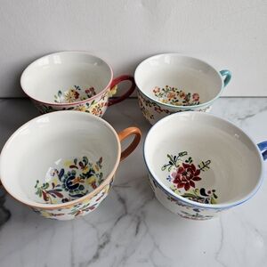 Anthropologie Floral Mug Set - Red, Orange, Blue, Green